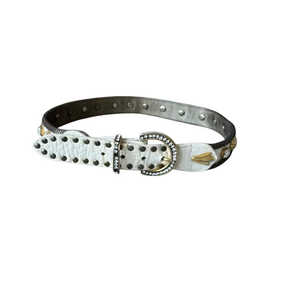Vintage Sand Castle NY white leather belt studded studs embellished womens med